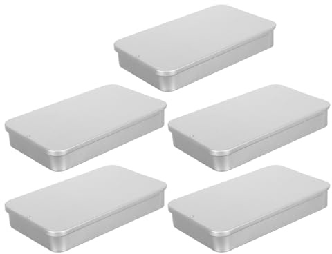 SUPVOX Caja de Almacenamiento de Hojalata Rectangular Plata 5 Piezas con Tapa Deslizante Organizador Elegante para Uso Diario y Viaje