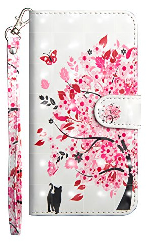 Sunrive Hülle Für Sony Xperia XZ2 Compact, Magnetisch Schaltfläche Ledertasche Schutzhülle Case Handyhülle Schalen Handy Tasche Lederhülle(Baum Katze)+Gratis Universal Eingabestift