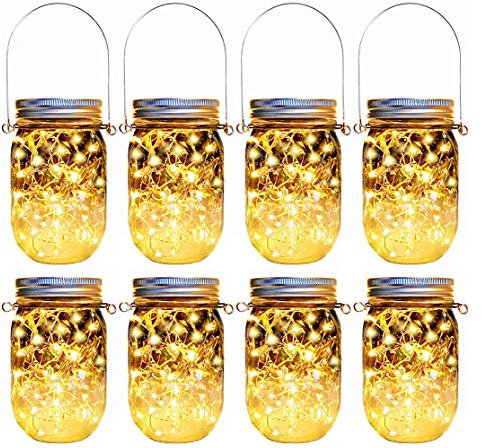Hanging Solar Powered Mason Jar Lights,8 Pack 30 Led String Fairy Solar Lantern for Outdoor Home Garden Party Decoration Mother's Day Gift(Hangers and Jars Included)
