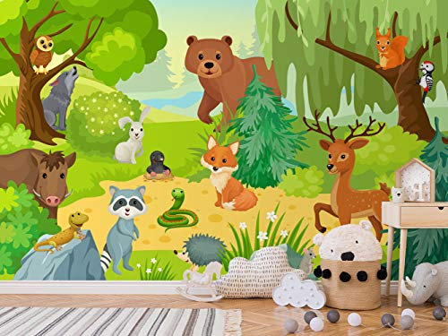 Oedim Fotomural Infantil Vinilo para Pared Animales en el Bosque | Fotomural Infantil para Paredes | Mural | Fotomural Infantil Vinilo Decorativo |500 x 300 cm | Decoración comedores, Salones.