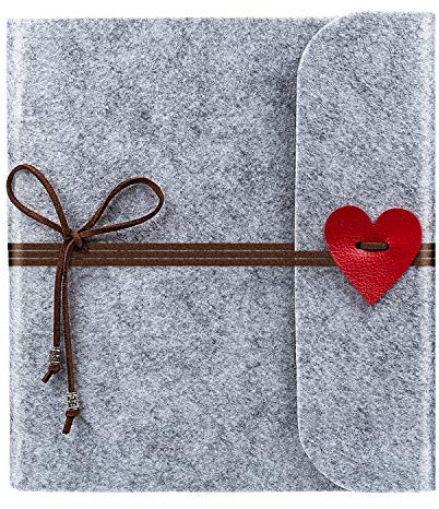 Leenou Fotoalbum Zum Selbstgestalten, Vintage Filz Scrapbook Album Schwarze Seiten Fotobuch zum Einkleben Fotoalben, Valentinstag Geburtstag Jahrestag Geschenk Frauen, Grau, Filzprodukte (19.5*18 cm)