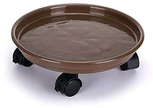 Skelang Plant Caddy 30cm, Plant Pot Trolley with Brake Wheels, Plastic Planter Roller for Heavy Garden Pot, Plant Pot Stand, Loading Capacity 56kg (Brown)