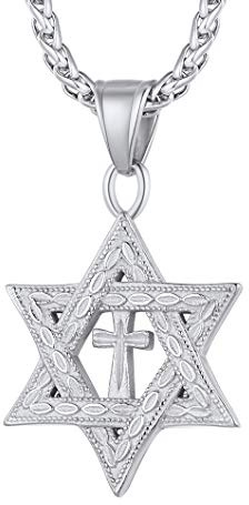 Richsteel Cruz con Estrella de David Collar Acero Inoxidable para Hombres Mujeres