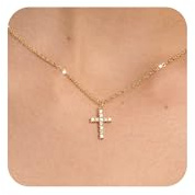 Tewiky Cross Necklace for Women, Dainty Simple 14k Gold Plated Cross Pendant Cute Necklaces for Women Jewelry