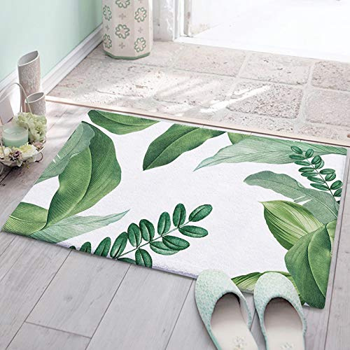 Singingin Bathroom Rugs Bath Mats Tropical Plants Green Leaf Microfiber Shag Mat for Shower Room Soft Fluffy Area Rug Non-Slip Runner Carpet Floor Mat for Tub Machine-Washable 16x24in