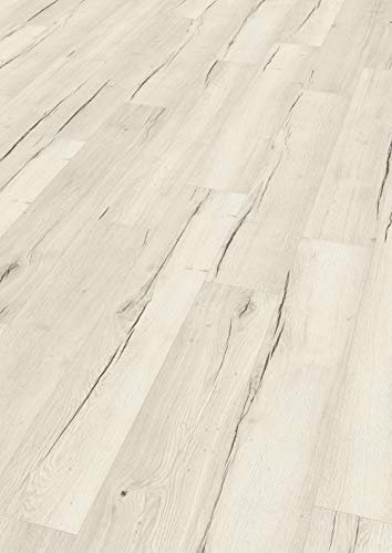 EGGER Creston Eiche Weiss Home Laminatboden Aqua+ EHL105 (8mm, 1,995m²) | authentische Holzoptik | Einfache Verlegung durch CLIC It System | Wasserresistent & feuchtraumgeeignet