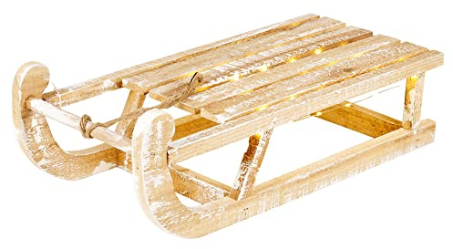 URBNLIVING Slitta luminosa in legno, a LED, ornamento da esposizione, decorazione natalizia (50 cm, marrone imbiancato)