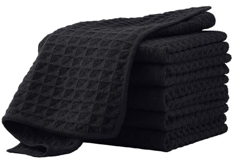 Moosfor Microfasertücher, 6er-Set, Saugfähige Fusselfrei Küchentücher Spültücher für Küche Dicke Barista Tuch Geschirrtücher Lappen, 30 x 30 cm, Schwarz