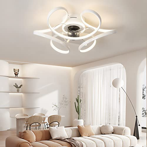 LJX Ventilatore Da Soffitto Con Telecomando E Luce Design Dc Lampadario Con Ventola a Soffitto Per Cameretta Timer Dimmerabile Reversibile Modalità Inverno/estate Plafoniera Con Ventilatore,Bianco