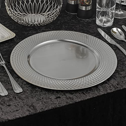 URBNLIVING 33cm Christmas Dinner Charger Plates Placemats Dining Table Setting Reusable Party Decor (Gloss Geo Silver, 6 Charger Plates)