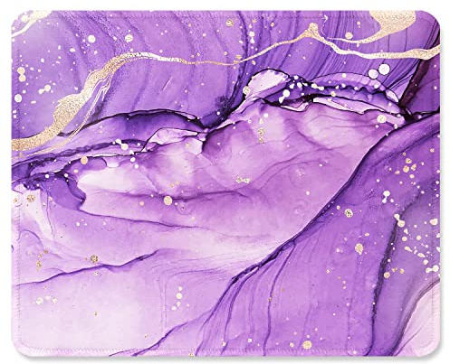 ITNRSIIET Mouse Pad with Stitched Edges, Premium-Textured Mouse Mat Pad, Non-Slip Rubber Base Mousepad for Gaming Laptop Computer & PC 260×210×3mm,Purple Abstract Marble