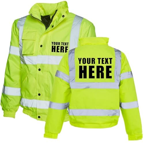 Customised Company Security Hi Vis Bomber Jacket - Yellow - L - Custom Print Personalised Road Safety Jacket for Men - Work Wear High Visibility Bomber - Worktop Class 3 Approved Parka