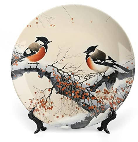 Gokays Decorative Plate, Chinese Birds & Flower Painting Ornament Display Plate Art Decoration Art Painting for Home Office Party Dinner Table Decor Porcelain Plates 25 CM, Birthday Gifts