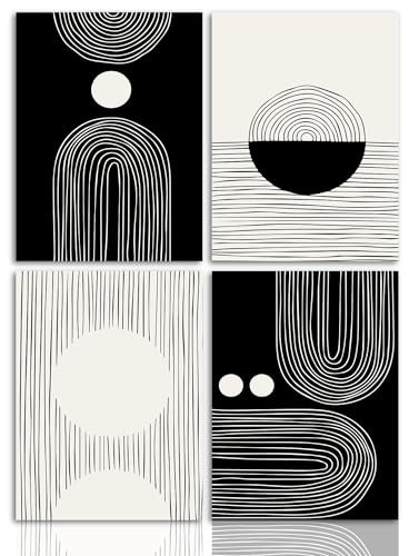 Dazzlewall Stampe da Parete Astratte Boho, Quadri Geometrico linea, Poster Decorazione Murale in Bianco e Nero per Camera da Letto Soggiorno 30x40 cm Senza Cornice Set di 4