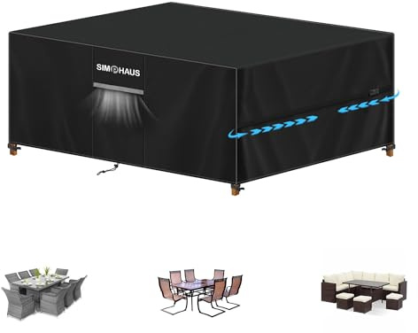 SIMPHAUS Gartenmöbel Abdeckung 210x140x80cm Abdeckplane Gartenmöbel | Schutzhülle Gartenmöbel Winterfest Gartentisch Abdeckung Wasserdicht Abdeckhaube Gartenmöbel für Gartentisch Sitzgruppe