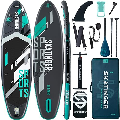 Skatinger 11'6×35 Super Wide Inflatable Paddle Board, Ultra Stable Stand Up Paddleboards for 450lb/3 People/Family/Big Size w/Shoulder Strap, 100L Backpack, All-Round Sup Board, US Fin