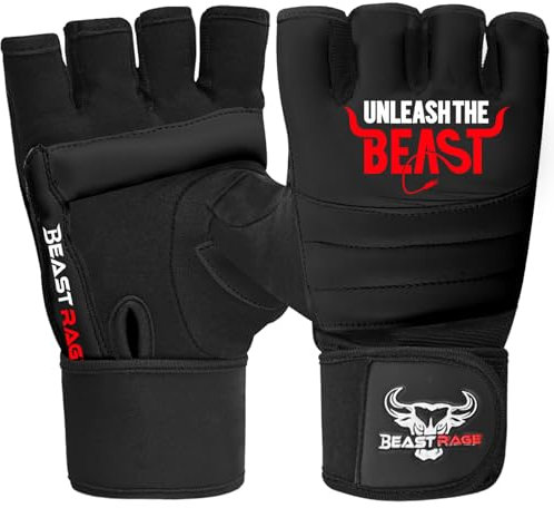 BEAST RAGE Punch Bag Taekwondo Karate Gloves for Men and Women,Half Finger MMA Kickboxing Sparring Martial Arts Boxing Fight Gloves Training Light Workouts,Muay Thai,Karav MAGA (Black, L)