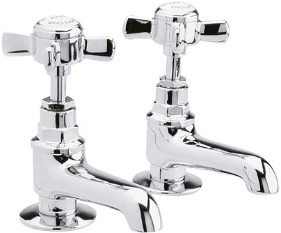 Balterley Bathroom Sink Taps, Basin Mixer Tap with 2 Hole, Dual Crosshead Handles Temperature Control Bathroom Tap, Traditional Design Mixer Taps - 40 x 115 x 115mm (Chrome)
