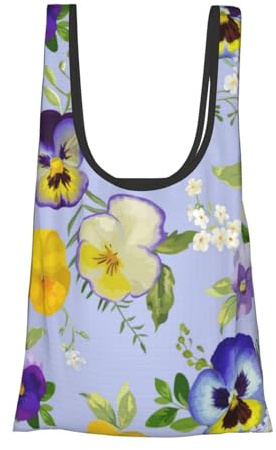 Bolsas de compras, bolsas de comestibles reutilizables, bolsas de asas plegables, bolsa de transporte lavable grande,flores de pensamiento