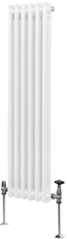 Radiateur Traditionnel à Double Colonne 1500 x 292 mm, Chauffage Moderne Vertical en Acier au Carbone Blanc Brillant, Cuisine Salon Salle de Bain [Brosse, Attaches Murales & Supports INCLUS]
