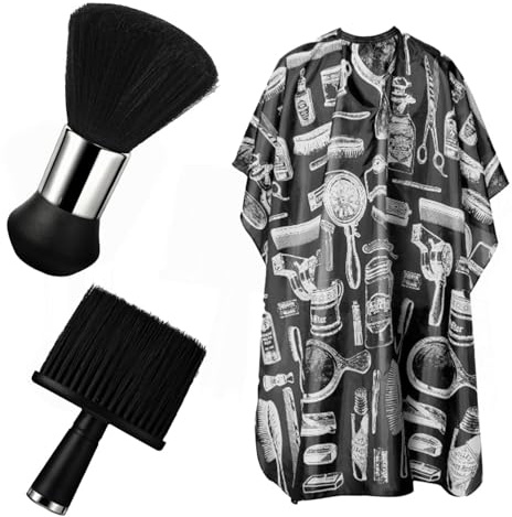 3 Stück Friseur Zubehör Set, 2 Nackenpinsel + 1 Frisierumhang, Friseur Haarpinsel mit Haarschnitt Friseurumhänge, Barber-Zubehör, Professionelles Haarstyling und Reinigung für den Salon, Schwarz