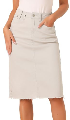Allegra K Falda de Mezclilla Casual para Mujer Falda Cortas con Ventilación Trasera de Cintura Alta Ostra Blanca XL