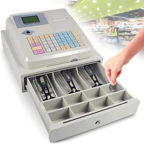 lwjunmm Registrierkasse POS-System Registrierkasse Catering Einzelhandelskasse mit 48 LED-Anzeigetasten (englisches Bediensprachensystem),White-EU