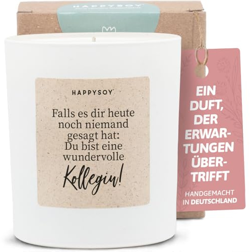 Geschenke für Kollegin - Duftkerze mit Spruch - Beste Arbeitskollegin, Abschiedsgeschenk, zum Abschied, Lieblingskollegin - Handgemachte Kerze - Sojawachs - Weiß