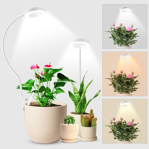 Grow Lights for Indoor Plants, Clip On 6500K Full Spectrum LED Grow Light | Two Installation Options Plant Light, 3 Colors Grow Lamp with 360° Gooseneck, 6/12/16H Timer, 5 Brightness, 2 Pack
