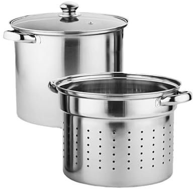 UGCER Ensemble de marmites à pâtes en Acier Inoxydable de 8 litres, cuiseur à Vapeur Multi-Pots, marmite à Fond Plat avec Inserts pour cuiseur Vapeur et passoire pour Faire des pâtes