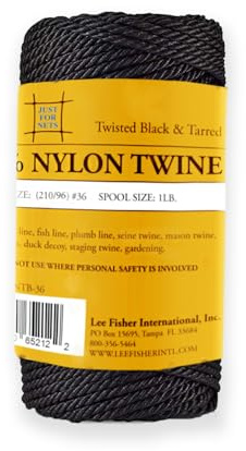 Just For Nets Twisted Tarred Nylon Bank Twine, Black, 1lb Spool - Heavy Duty String for Net Repair, Camping, Trot Line Fishing, Bushcraft Cordage (#36-1lb Spool)