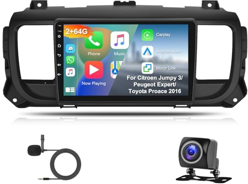 2G+64G Android Autoradio pour Peugeot Expert/Toyota Proace/Citroen Jumpy 3 SpaceTourer 2016-2021 Carplay Android Auto, Hodozzy Écran Tactile 9 Pouces, GPS WiFi, Bluetooth, FM/RDS Radio 2 Din+ Caméra