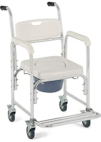 WOTZOV 3-in-1-Toilettenstuhl mit Armlehnen, Toilettenrollstuhl, Toilettenrollstuhl für Senioren, Badezimmer-Duschstuhl mit Rädern und eingebauter Toilette