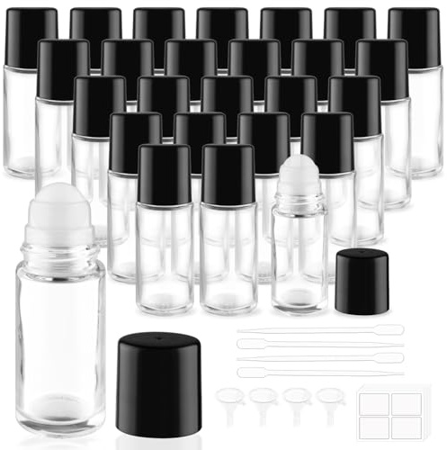 DMuuuDM 25 Pack Large Glass Roll On Bottles,Empty Glass Deodorant Roller Bottles With Large Plastic Roller Ball for Essential Oil,Castor Oil,Body Oil-Dispense Containers for Pains (Clear, 1.7oz/50ml)