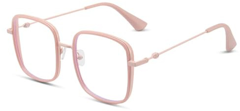 AOOLIA Quadrat Blaulichtfilter Brille für Damen Herren, Retro Brillengestelle für Damen, Ohne Stärke Brille (Rose)