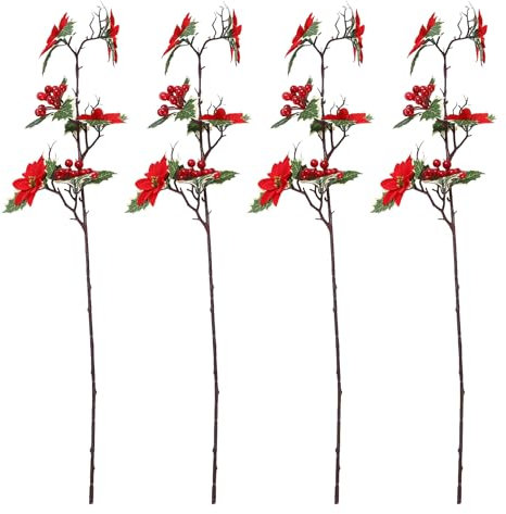 RWUDV 4 Stück Künstlicher Weihnachtsstern-Blumenstrauß, Künstliche Weihnachtssterne für den Weihnachtsbaum, Weihnachtssterne, Künstliche Weihnachtsblumen für Weihnachtsfeier, Urlaub,