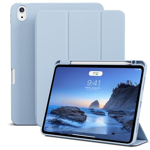 GKABXY Fodral för iPad Air 11 tum M3/M2, Air 5./4. Generation (2025/2024/2022/2020) 10,9 tum, mjuk TPU-baksida med pennhållare, stöder penna Pro/USB-C, automatisk sömn/vakning, ljusblå