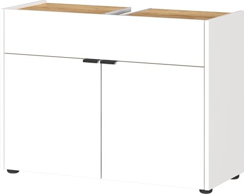 Germania Waschbeckenunterschrank 4497-242 GW-Forano, in Navarra-Eiche-Nb./Weiß, mit Siphonausschnitt, 80 x 60 x 34 cm (BxHxT)