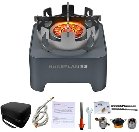 Réchaud de camping au propane avec étui de transport et allumage, réchaud à gaz portable pour camping, barbecue, randonnée