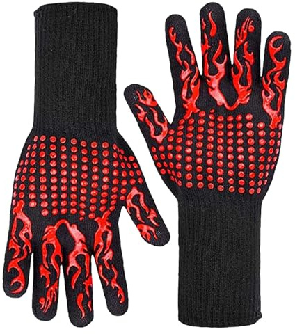 Parthan 2 Paar Grillhandschuhe,Kaminhandschuhe Feuerfest Geeignet für Grills, BBQs, Öfen, Mikrowellenherde, Feuerfeste Handschuhe Isolierung bis zu 800°C, Topfhandschuhe, Durchschnittsgröße(Red Torch)