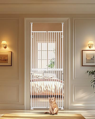 180cm Tall Cat Gate for Doorways, Fits 85-91cm Door, No-Drill, 3.17cm Grid | Double-acting door, No damage to walls, Adjustable height 190.5–245 cm, For doors, hallways & stairs