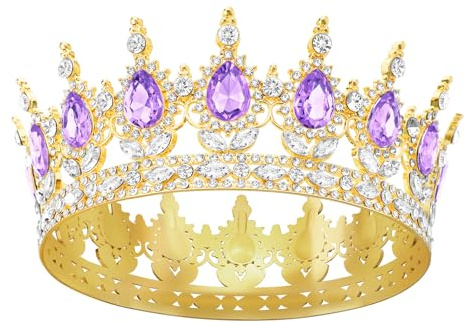 DRESHOW Full Round Crown Crystal Rhinestone Tiara Headband Vintage Baroque Wedding Crown Tiara Sparkly Rhinestone Princess Carnival Headdress Brithday Party Hair Accessories