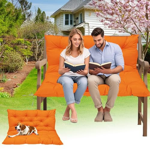 DLLDLGG Hollywoodschaukel-Auflage mit Rückenlehne, 3-Sitzer-Gartenstuhlauflage, Gesteppte Bankauflage, Ersatzauflage für 2-3-Sitzer-Schaukeln, für Gartenmöbel und Terrassenliegen(Orange,60x40in)