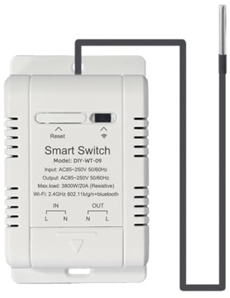 Lonrtesw Interruptor de Temperatura WiFi con Sensor de 1M Smart WiFi 20A el Interruptor de Temperatura del Termostato Admite Control por Voz