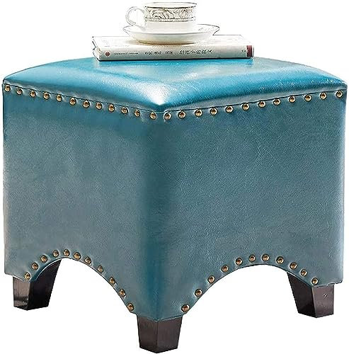 Gelber Leder-Fußhocker, Ottomane für Wohnzimmer, Massivholz, Schuhbank, quadratisch, Sofa, Hocker, Heimdekoration, Möbel