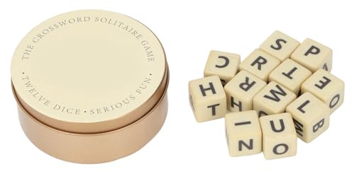 Kreuzworträtselspiel mit 12 English Letter Dices Plastic Travel Scrabble -Spiel mit Aufbewahrungskoffer für Erwachsene Kinder (Gold)
