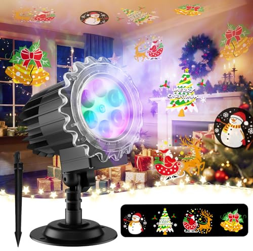 MATEPROX Weihnachtsprojektor Schneeflocken Weihnachtsmotive 3D – LED Projektor Weihnachten Außen Innen Dekoration, Wasserdichte Schneeflocke Projektor Lampe für Garten Haus Party-einfach