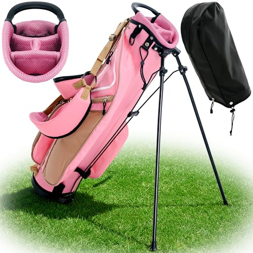 Ultra-Lite Golftasche, 1,4 kg, 4-Wege-Trennwand, tragbare Golfschläger-Tragetasche, wasserabweisende Golf-Reisetasche mit Regenhaube, Golf-Geschenke für Männer und Frauen (Rosa)