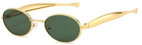 LOJUDI Retro Oval Sunglasses Womens Mens - Trendy Gold Metal Frame Small Face Sun Glasses Vintage Round for UV400 Protection-Gold/Green