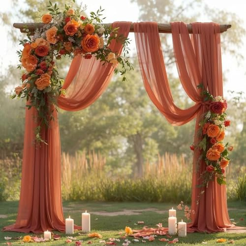 Whakano Querbehang Freihanddeko Hochzeit Vorhang,Hochzeitsbogen Voile Vorhang,Gardinen Dekoschals,Tüll für Wohnzimmer Hochzeit Torbogen Fotografie Zeremonie Bühnendekoration,75x300cm,Orange